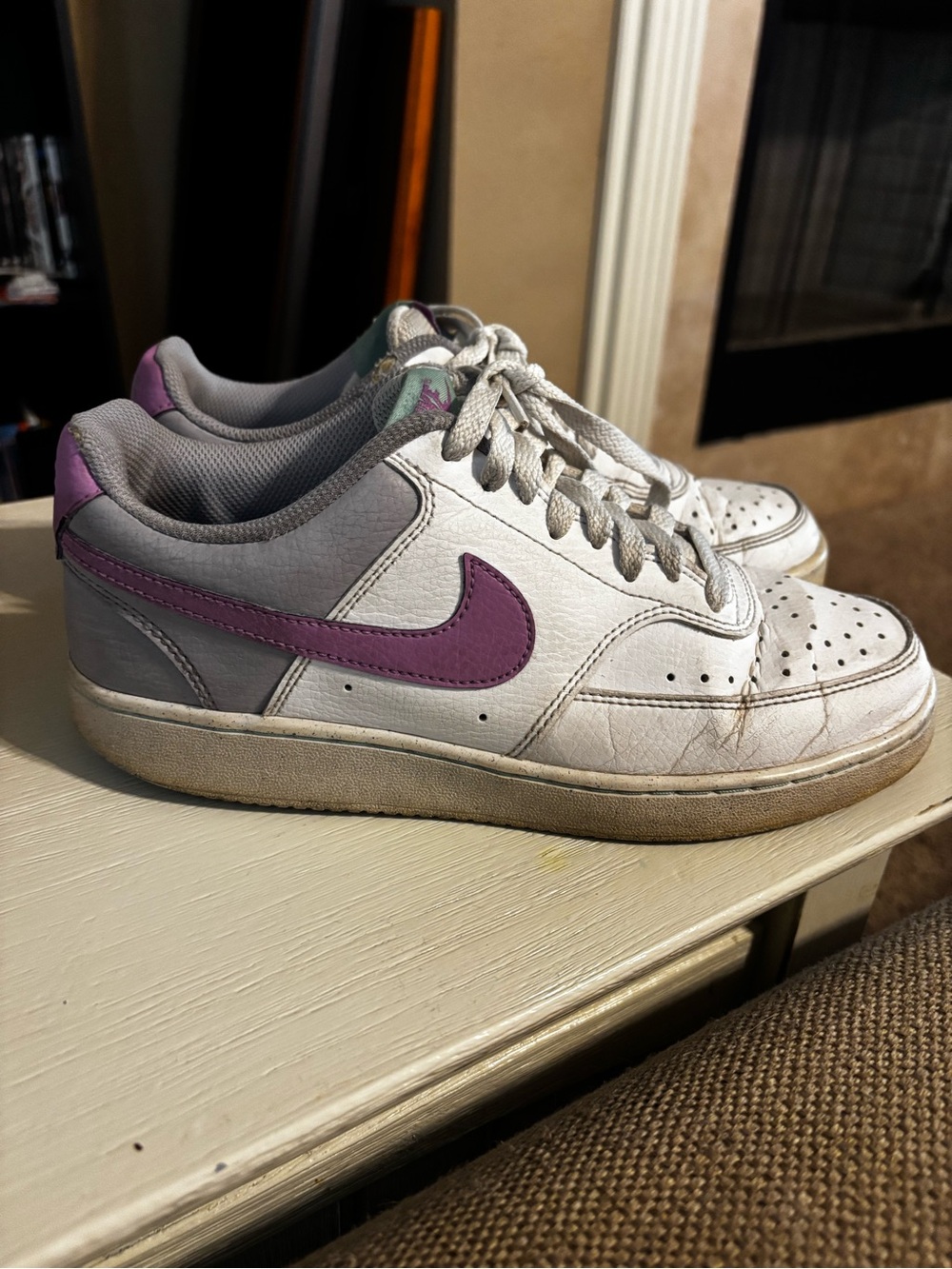 Nike Women’s White Sneakers with Purple Swoosh